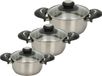 Excellent Houseware Set de casseroles - 3x - couvercle en verre - Inox - 1.4/1.8/2.7 litre