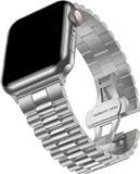 Strap-it Presidential luxe stalen band - Geschikt voor Apple Watch - Series 1/2/3/4/5/6/7/8/9/SE/Ultra - Titanium kleur - RVS metalen band met vlindersluiting - 44mm / 45mm / 46mm / 49mm