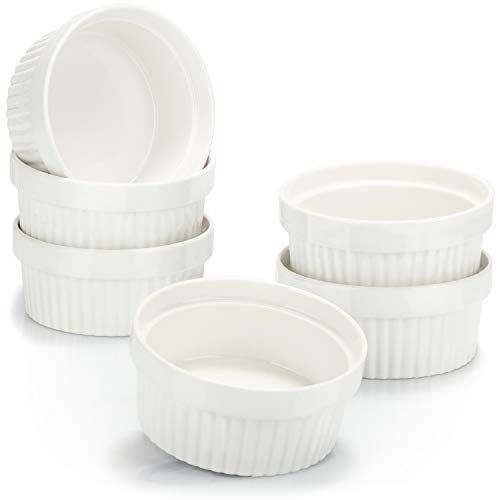 COM-FOUR 6x Soufflévormen - keramische brulee keramische schalen - ovenvaste vormen - dessertkom en taartvormen - wit
