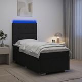 vidaXL LED Boxspringbed met Matras Zwart Stof 90 x 200 cm