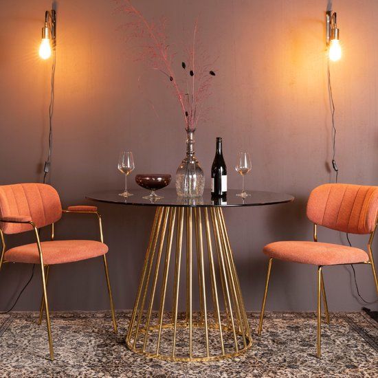 Feliz Lifestyle Floris Eettafel - Rond - Glas - Goud - Design