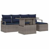 vidaXL Tuinbank Set 6-delig Grijs en Marineblauw Poly Rattan