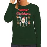 Bellatio Decorations foute kersttrui/sweater dames - Kerst Wijn - groen - All I Want For Christmas XS
