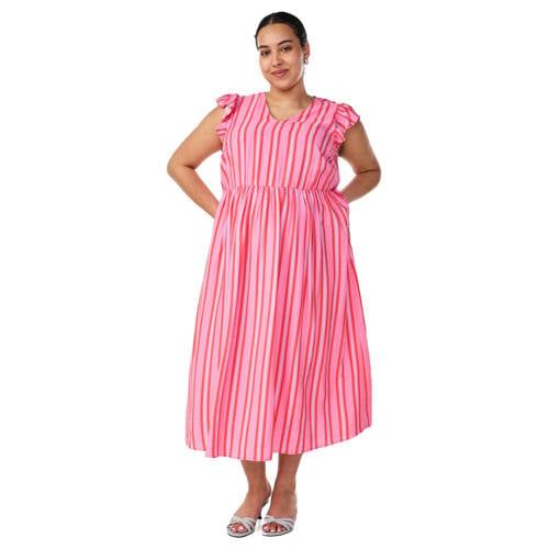 Zizzi gestreepte blousejurk roze