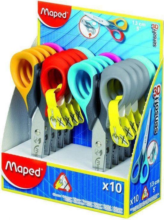 Maped Office Sensoft 3D schaar 13 cm - linkshandig - zachte grepen - assorti kleuren