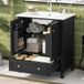 Meuble de salle de bain avec lavabo - Meuble-lavabo autoportant - Lavabo en céramique - MDF avec pieds en bois - Beaucoup d'espace de rangement - Résistant à l'eau - Noir - 76 x 46 x 87 cm