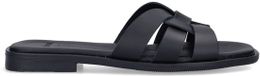 Manfield - Dames - Zwarte leren slippers - Maat 40