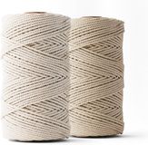 Ledent macramé touw, (3mm, 2 x 120M, ecru & zand), dubbel getwist, set van 2