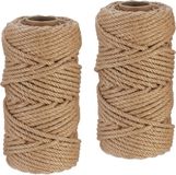 Relaxdays Jute touw, 6 mm dik, 2 rollen, 50 m per rol, biologisch afbreekbaar