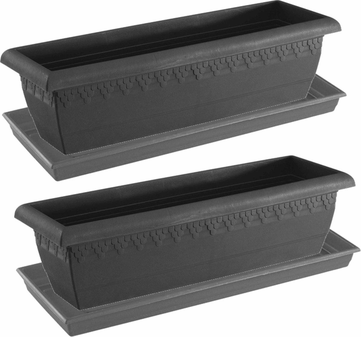 Hega hogar 2x antraciet grijze plantenbakken 60 x 20 x 16 cm