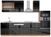 Vicco Fame-Line Complete keukeneenheid – 300 cm met hoge kast, WB Marmer Antraciet hoogglans/goud eiken