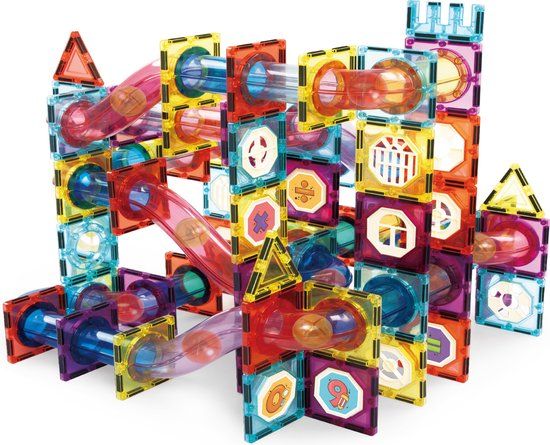 Olvy Magnetic Tiles - Speelgoed - 100 Stuks - Knikkerbaan - Magnetische Tegels - Montessori - Bouwstenen - Blokken - Magna Wereld - Voor 3, 4, 5, 6, 7, 8, 9 Jaar - Kinderen - Olvy