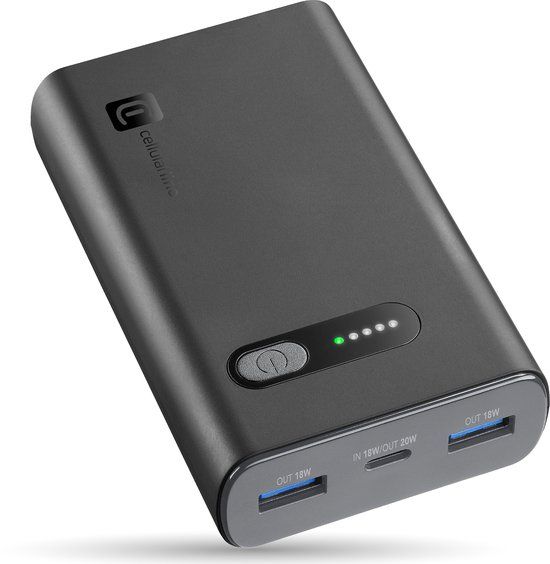 Cellularline Fast PD Powerbank 10000mAh - 20W PD + 18W Dual USB-A - Zwart