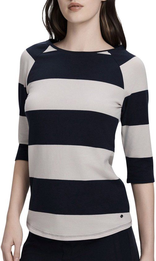 Luhta Hadli Shirt Dames - Maat XXL - Blauw - Gestreept - Korte mouw - Katoen