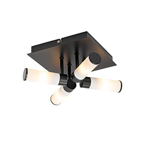 QAZQA - Moderne badkamer plafondlamp zwart 4-lichts IP44 - Bath | Buitenverlichting | Woonkamer - Staal Vierkant - G9 Geschikt voor LED - Max. 4 x 40 Watt