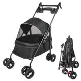 Poussette canne pour chien et chat - Jogger - Pliable - Convient aux voyages - Toit réglable - Fenêtres en maille - Porte-gobelet - Noir