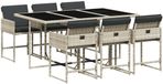 vidaXL 7-delige Tuinset met Kussens, Poly Rattan, Lichtgrijs