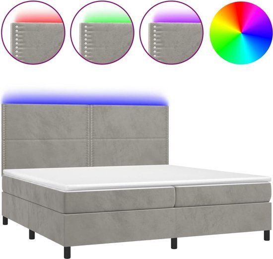vidaXL Boxspring met matras en LED fluweel lichtgrijs 200x200 cm