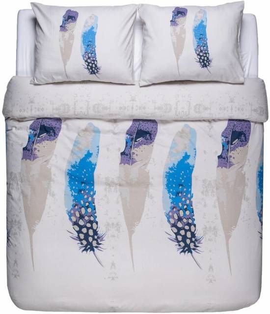 Nightlife Fresh Dekbedovertrek Pauw Veren 240x220 - Flanel - Beige - Wit