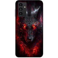 Maniacase Samsung Galaxy A04s Hoesje Wolf zwart rood licht