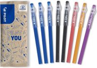 Pilot FriXion Ball Stick Set van 8 Uitwisbare Pennen - Medium Punt - Blauw, Zwart, Koraal, Oranje, Paars