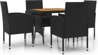 vidaXL 5-delige Tuinset Poly Rattan Zwart
