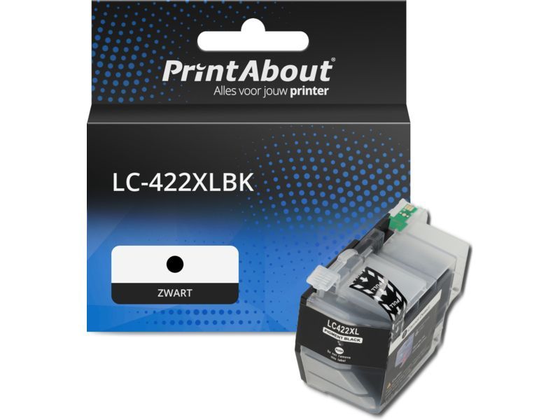 PrintAbout Inktcartridge LC-422XLBK Zwart Hoge capaciteit geschikt voor Brother