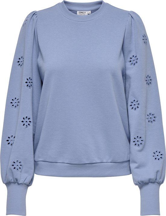 ONLY CARMAKOMA Dames Trui CARFEMME L/S PUFF EMBROIDERY UB SWT NOOS Tempest