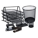 Leviatan 1410 Bureauset, bureau-organizer, opbergsysteem, tafel, organizer, metaal, pennenkoker, multifunctioneel nietapparaat, perforator, kantoororganizer, zwart