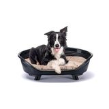 Ferplast Honden- en kattenbed met katoenen kussen, middelhoog hondenbed, gerecycled plastic, wasbaar, ademend en antislip hondenbed, THRONE 82 x 59,5 x h 29,5 cm, zwart
