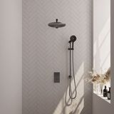Brauer Gunmetal Carving thermostatische inbouw regendoucheset met 2-weg omstel 40cm rechte wandarm met 30cm ronde hoofddouche 3 standen ronde handdouche 150cm gladde doucheslang met glijstang en handdouchehouder Gunmetal geborsteld PVD 5-GM-140