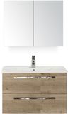 BES LED Seville Badmeubelset 80 cm - Natuur Eiken - Keramische Wastafel Wit Enjoy met Spiegelkast