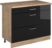 Vicco Keukenonderkast R-Line, Zwart hoogglans/Goudkleurig Eiken, 100 cm goudkleurig eiken werkblad