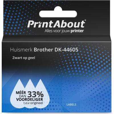 PrintAbout Brother DK-44605 Label - Black on Yellow (62 mm)