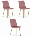 LEOBERT Set van 3 Eetkamerstoelen LAVA - Donkerroze - Houtlook Metalen Poten - Velvet Bekleding - Industriële Stijl