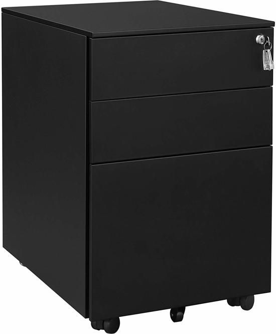 Songmics Ladeblok met Afsluitbare Lade - Metaal - 3 Lades - Zwart