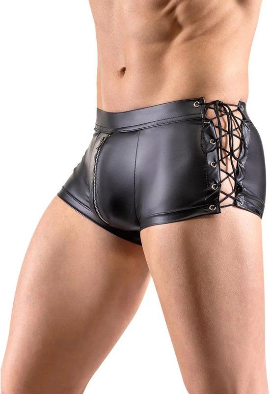 BDSM Lederen harnas korte short - PU Leer - Latex look - Zwart - S/M