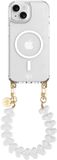 AVY Hoesje geschikt voor Apple iPhone 15 | Compatibel met MagSafe | Clear Case met Telefoonkoord 30CM | Polsband Cupid White