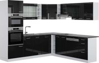 Vicco Hoekkeuken R-Line, Zwart hoogglans/Wit, 247 x 237 cm, WB Antraciet