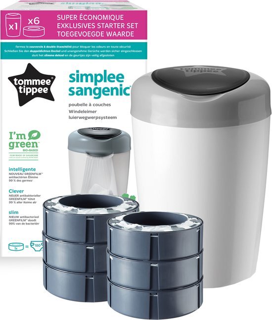 Tommee Tippee - Simplee Sangenic luieremmer starterset - Luieremmer wit + 6 navulcassettes