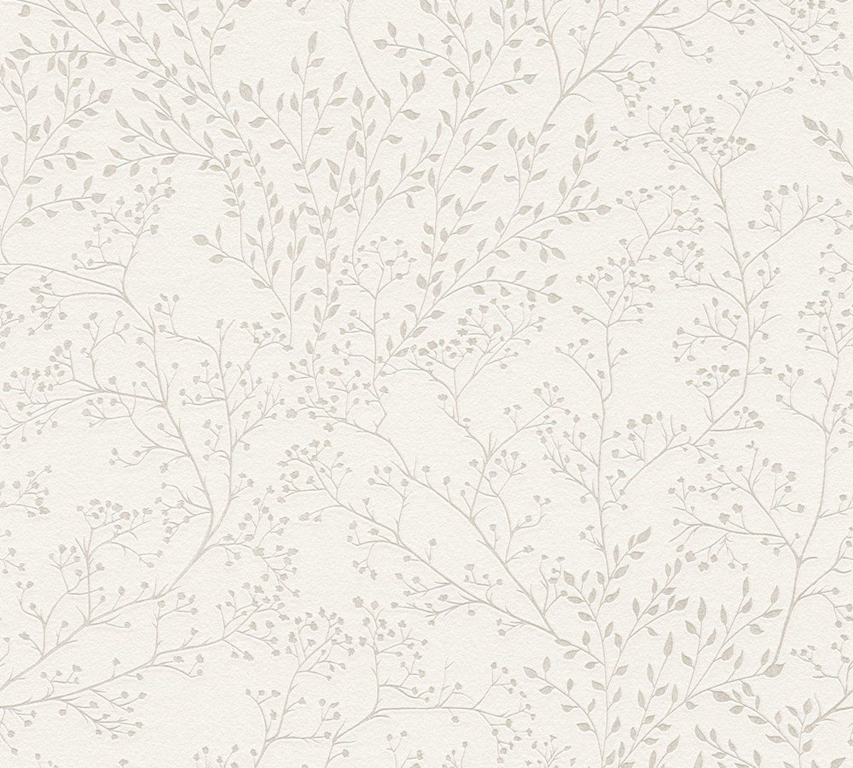 A.S. Création Trendwall 2 - FILIGRAAN TAKKEN EN BLADEREN BEHANG - landelijke bloemen - wit - 1005 x 53 cm