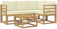 vidaXL Hoek loungeset 4 zitplaatsen Acacia hout Wit en crèmekleurig