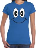 Bellatio Decorations Verkleed T-shirt voor dames - Smile / Emoticon - blauw - carnaval - feestkleding S