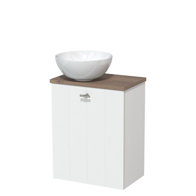 Maxaro Toiletmeubel met Waskom Keramiek Modulo Mat Wit Lamel 41 cm Middenbruin Eiken Blad