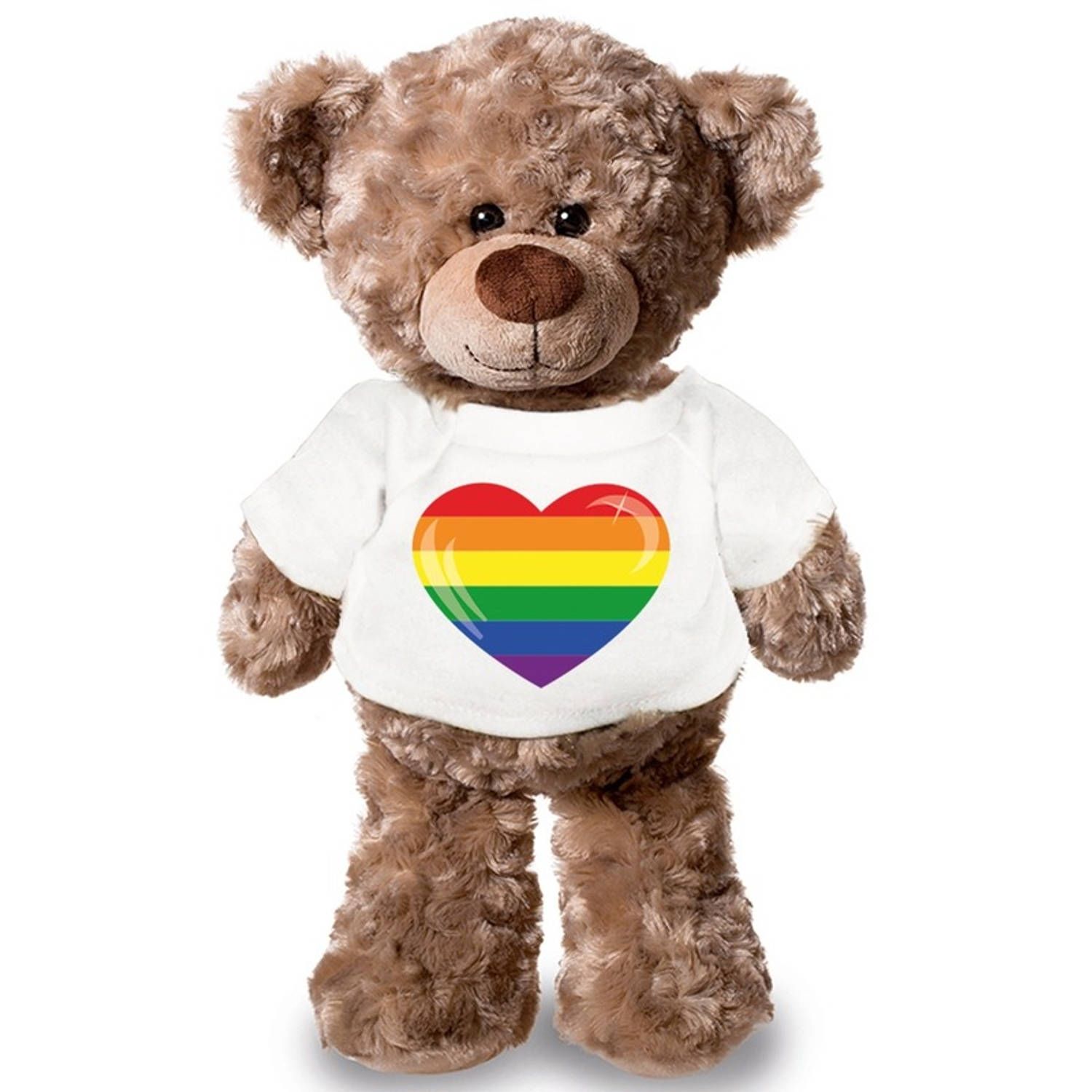 Bellatio Decorations Knuffelbeer met Gaypride regenboog vlag hartje t-shirt 43 cm - LHBTI