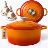 Hage - Gietijzeren Kookpan met Deksel - Geëmailleerd - 4 Liter - Ø24 cm - Oranje