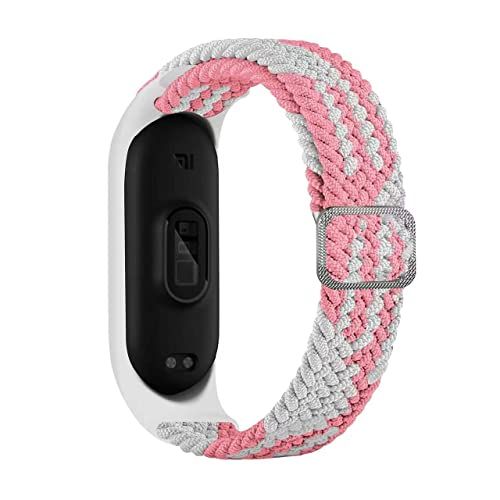 yanghongyua Nylon Armband voor Xiaomi Mi Band 6/5/4/3 - Roze/Wit