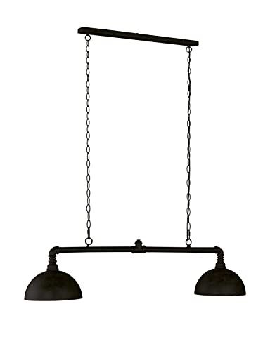 Fischer & Honsel Hanglamp, kabel, zandzwart, metalen kap zandzwart binnen goudkleurig, L: 87,00 cm, B: 25,00 cm, Uitsteek plafond: 140,00 cm, 2x E27 max. 60 Watt, 60647