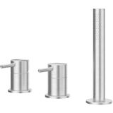 IVY Concord Baignoire-douche 3 trous mitigeur avec douchette extractible sans bec - Acier inoxydable brossé 316