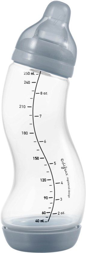 Difrax Babyfles Natural - 250 ml - Grijs - 1 Stuk - S-fles - Anti Koliek